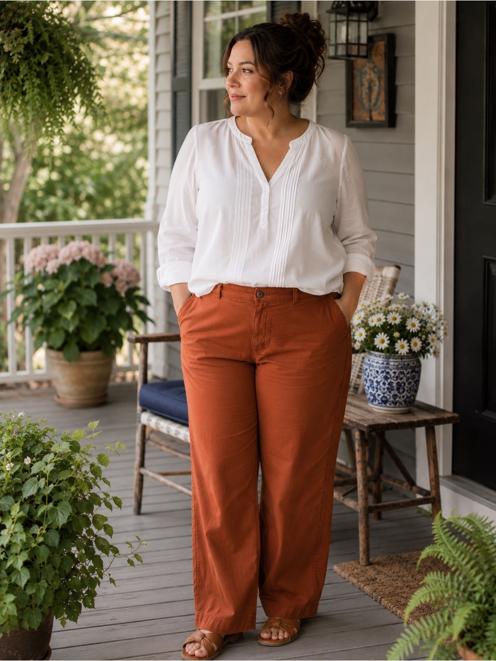 Old Navy High-Rise Wide Leg Crop Pants Rust Orange Cotton Blend Size 22